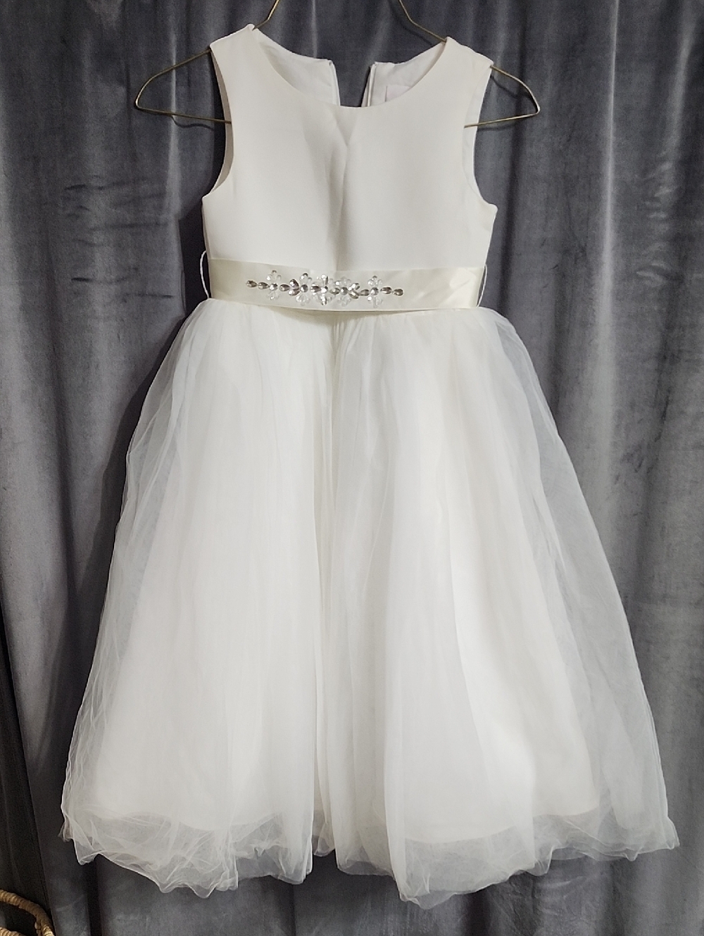 Tip Top Kids Ivory Tulle Flower Girl Dress with Satin Waistband